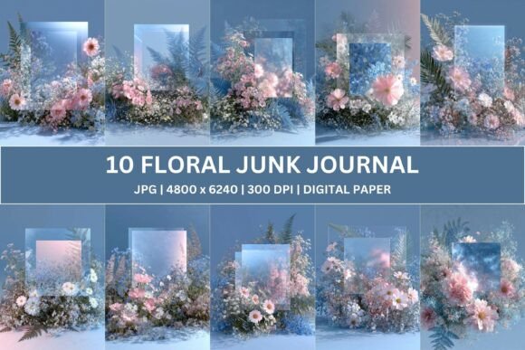 10 Modern Floral Junk Journal Graphics and Backgrounds Review