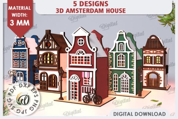 3D Amsterdam Houses Laser Cut Bundle