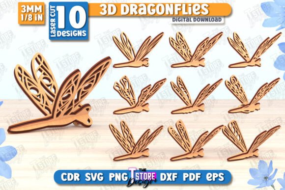 3D Dragonfly Laser Cut Bundle CNC File for Summer Laser Cutting