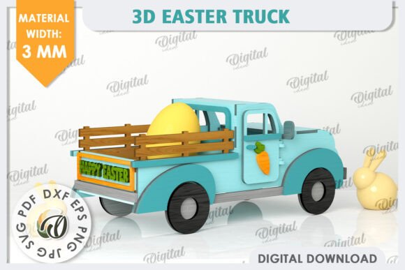 3D Easter Truck Laser Cut. 3D Truck SVG Spring Amp