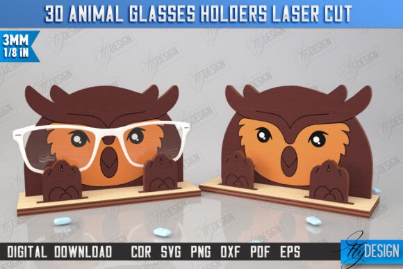 3D Glasses Holder Laser Cut Owl Design for Stands