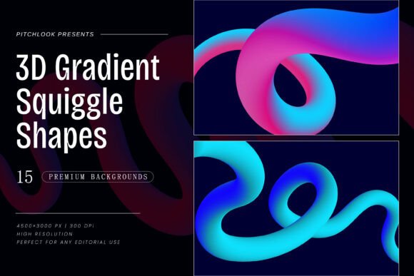 3D Gradient Squiggle Shapes Graphics and Backgrounds
