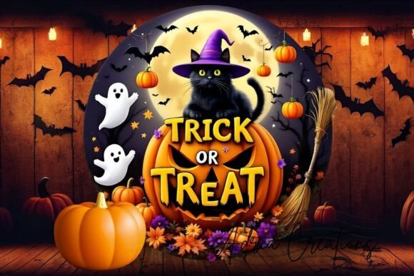 3D Halloween Trick or Treat Cat Design Graphics for Crafts