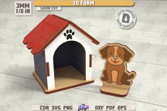 3D Layout Farm Model Laser Cut Doghouse for Toys Amp
