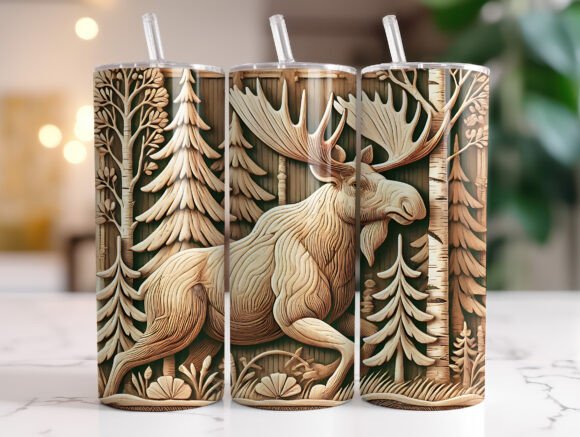 3D Moose Skinny Tumbler Wrap Png Design: Graphics for Tumbler Wraps