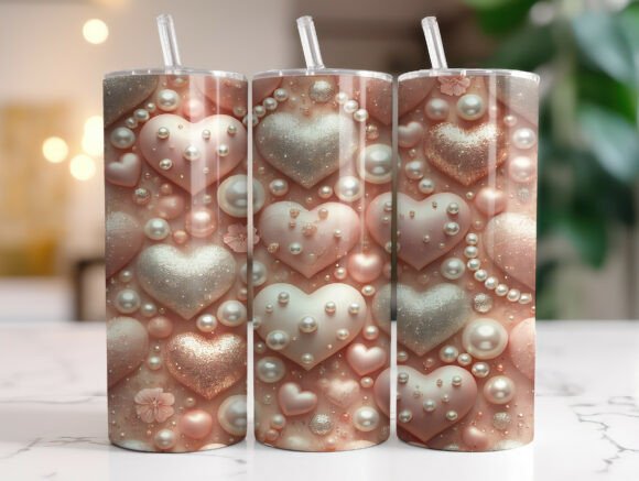 3D Pink Heart 20oz Tumbler Wrap Design Graphics