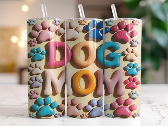 3D Puff Dog Mom 20oz Tumbler Wrap Design