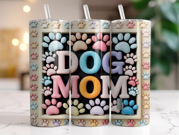 3D Puff Dog Mom Tumbler Wrap Design Graphics Review