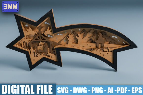3D Shooting Star Nativity Laser Cutting Stands