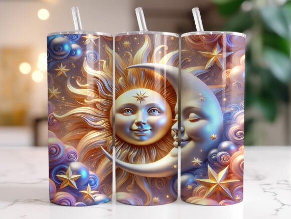 3D Sun and Moon 20oz Tumbler Wrap Design