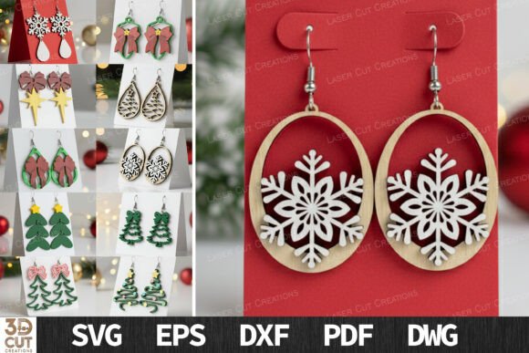Christmas Earrings Bundle SVG Laser Cut