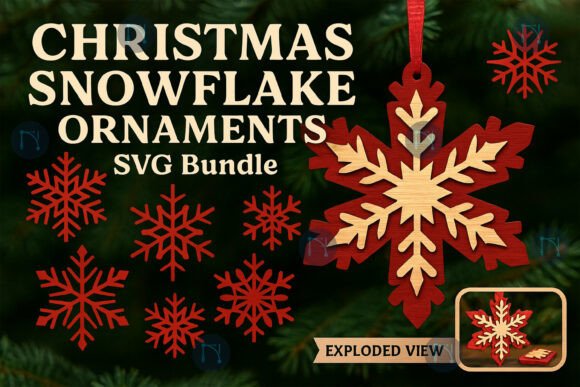 Christmas Snowflake Ornaments SVG Bundle: Laser Cutting and Winter Amp