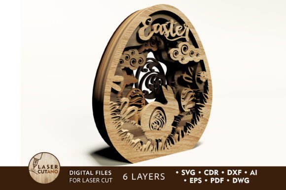 Easter Egg with Rabbit Template for Laser Cutting and Spring Amp Projects