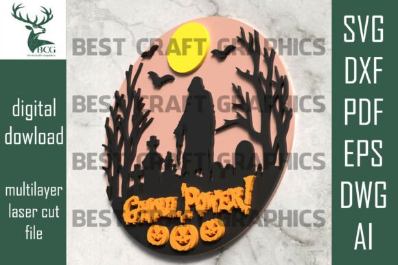 Ghoul Power SVG Halloween Sign for Laser Cutting and Autumn Amp