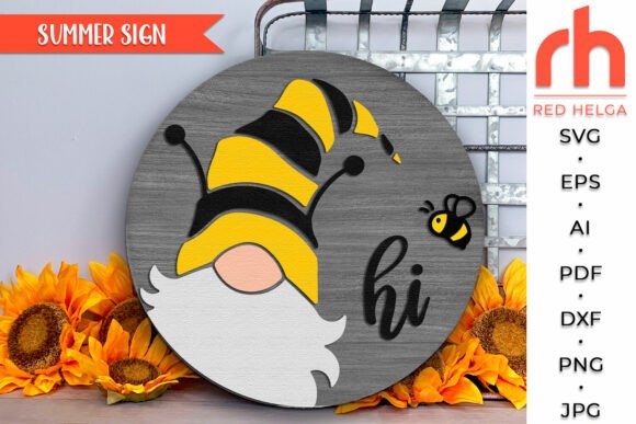Gnome Hi SVG, Summer Door Sign Cut File for Laser Cutting and Signs