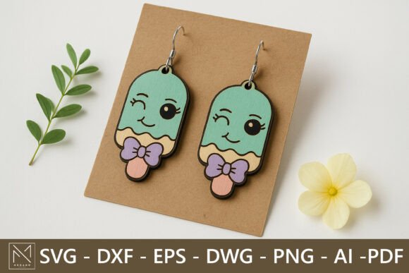 Kawaii Ice Cream Earrings SVG for Laser Cutting and Crafting