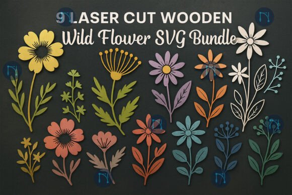Laser Cut Wooden Wild Flower SVG Bundle for Spring Amp
