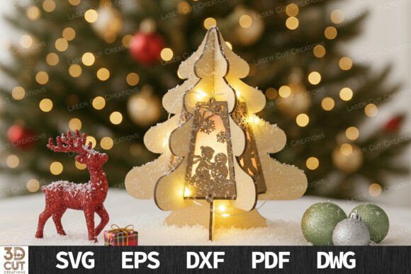Laser Cut Xmas Tree Light Box SVG for Winter Amp Laser Cutting