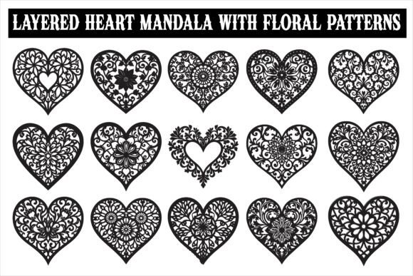 Layered Heart Mandala with Floral Graphics for Crafts