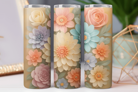 Paper Floral Tumbler Wrap Png Design Art