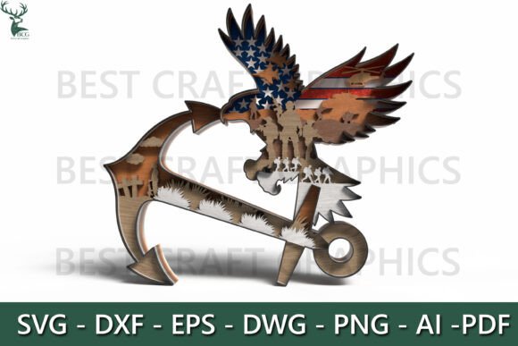 Patriotic Eagle Anchor SVG for Laser Cutting and Wall Decor