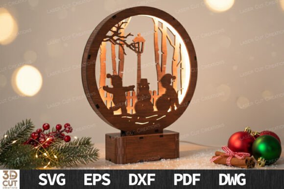 Snowman Friends Christmas Light Box Laser Cutting Winter Amp