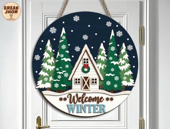 Welcome Winter Round Sign Svg for Laser Cutting and Winter Amp Projects